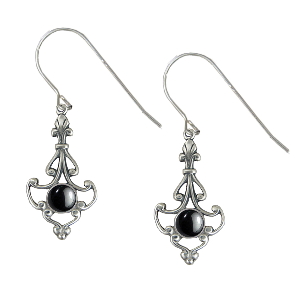 Sterling Silver Victorian Hematite Drop Dangle Earrings